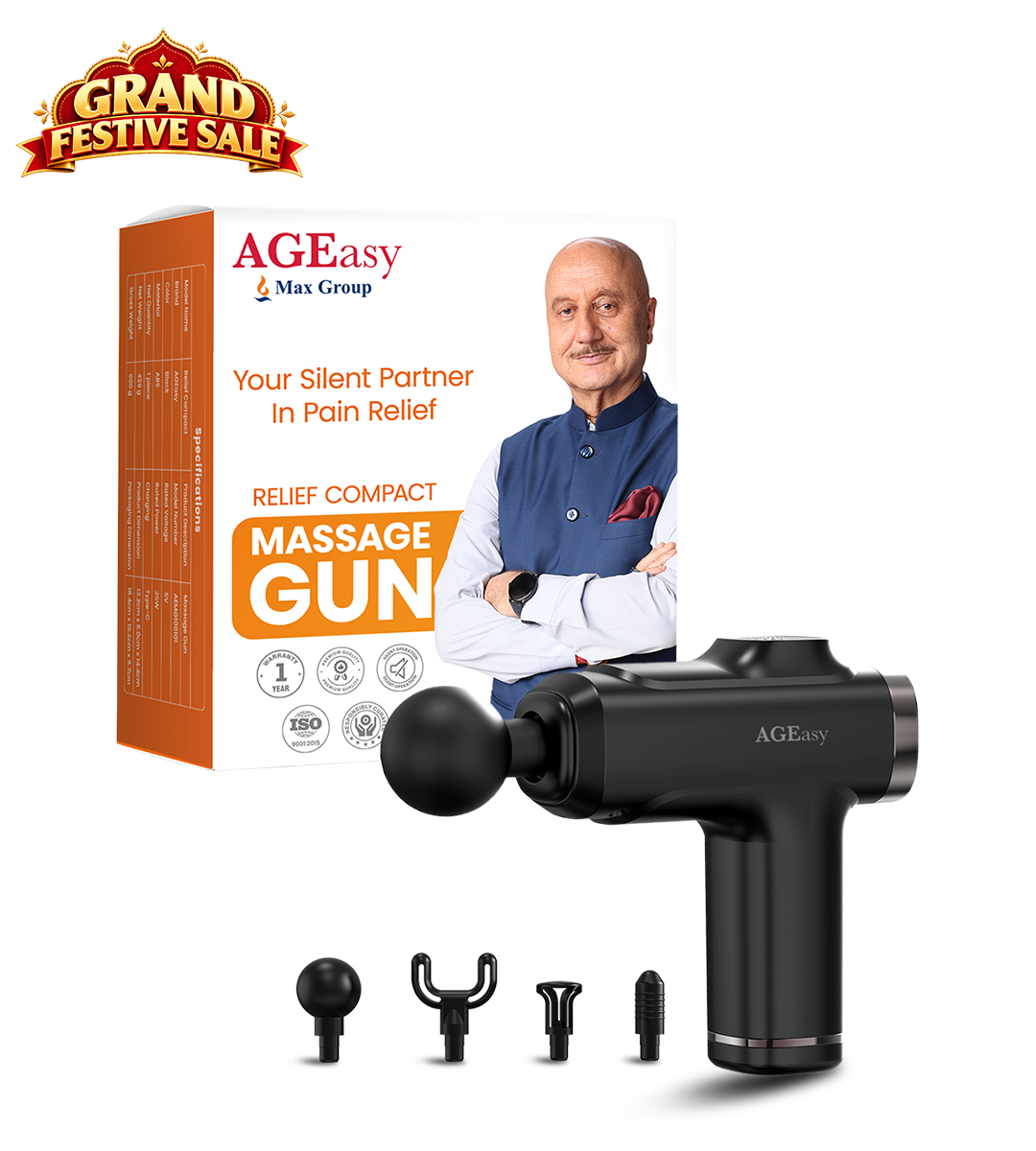 AGEasy Relief Compact Massage Gun (Black)