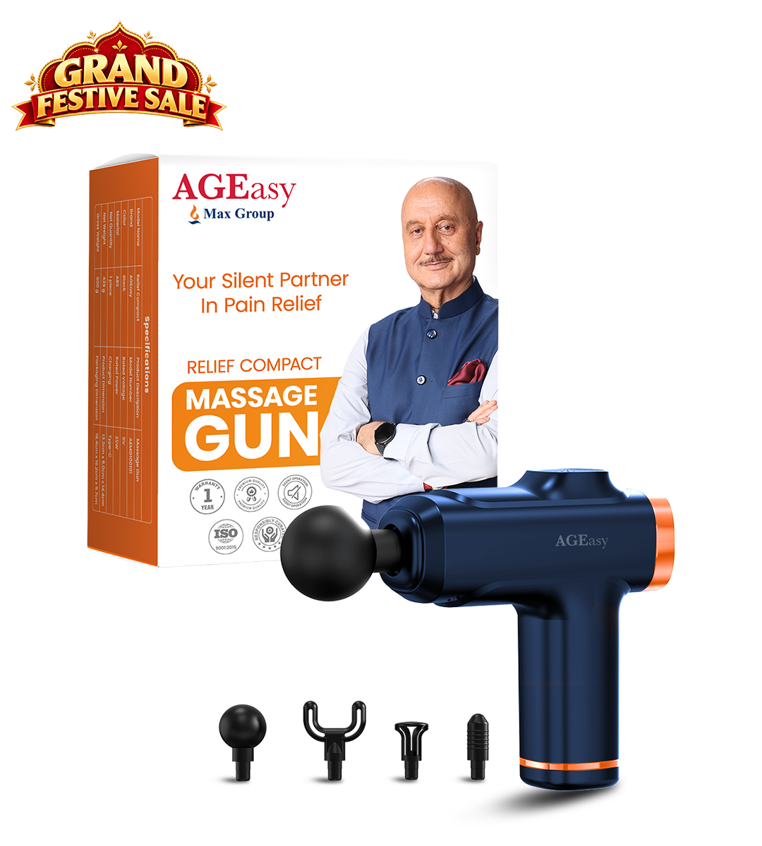 AGEasy Relief Compact Massage Gun (Blue)