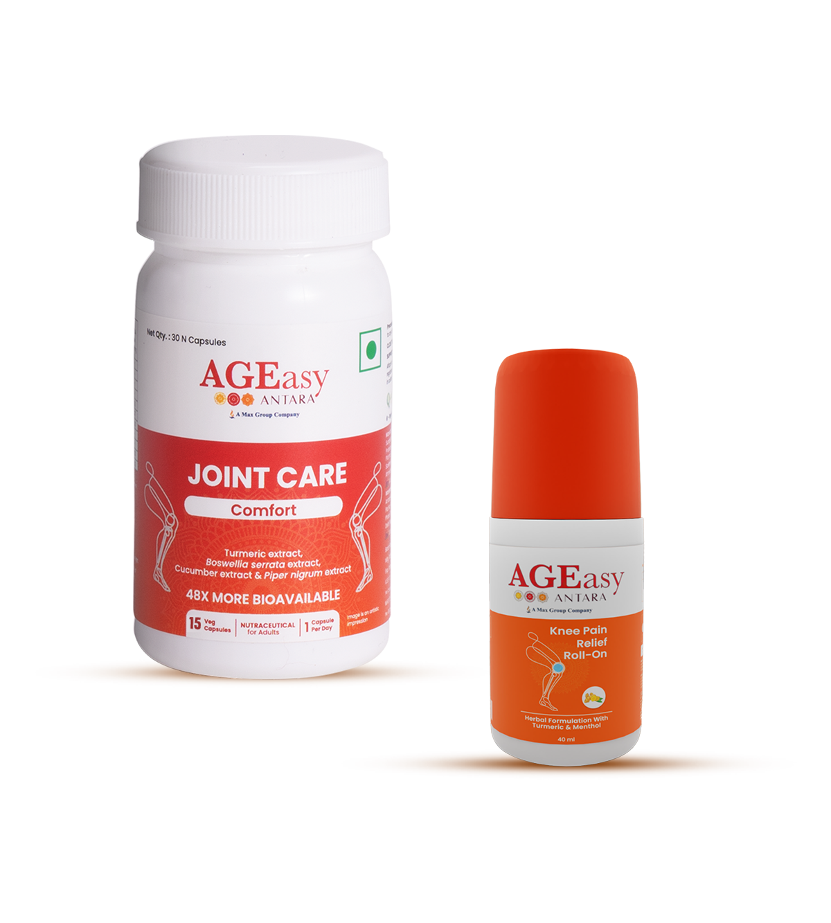 AGEasy Curcumin 48X - Maximum Absorption Formula - 15 capsules (Pack of 2) with Roll-On