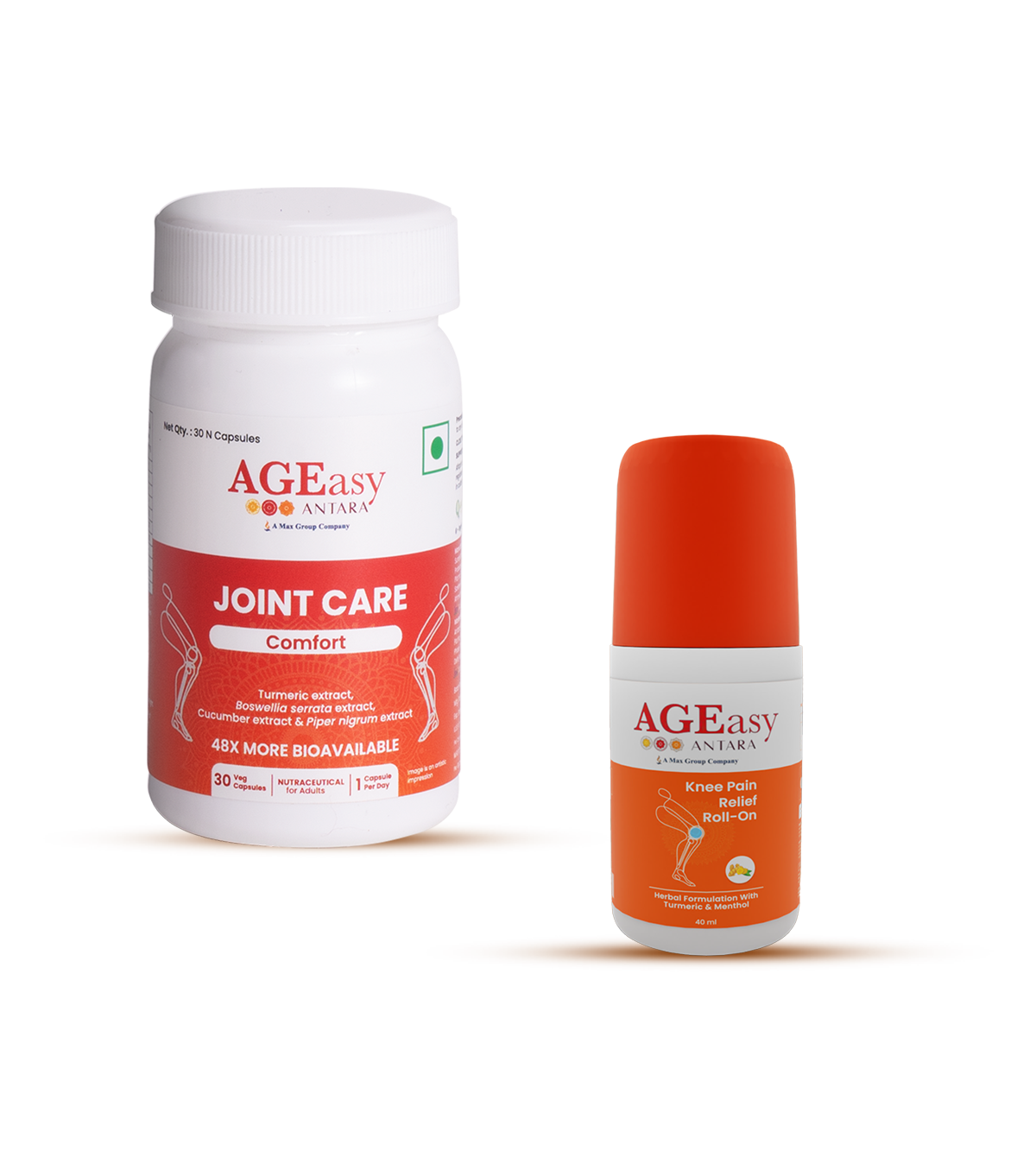 AGEasy Curcumin 48X - Maximum Absorption Formula - 30 Capsules (Pack of 2) with Roll-On